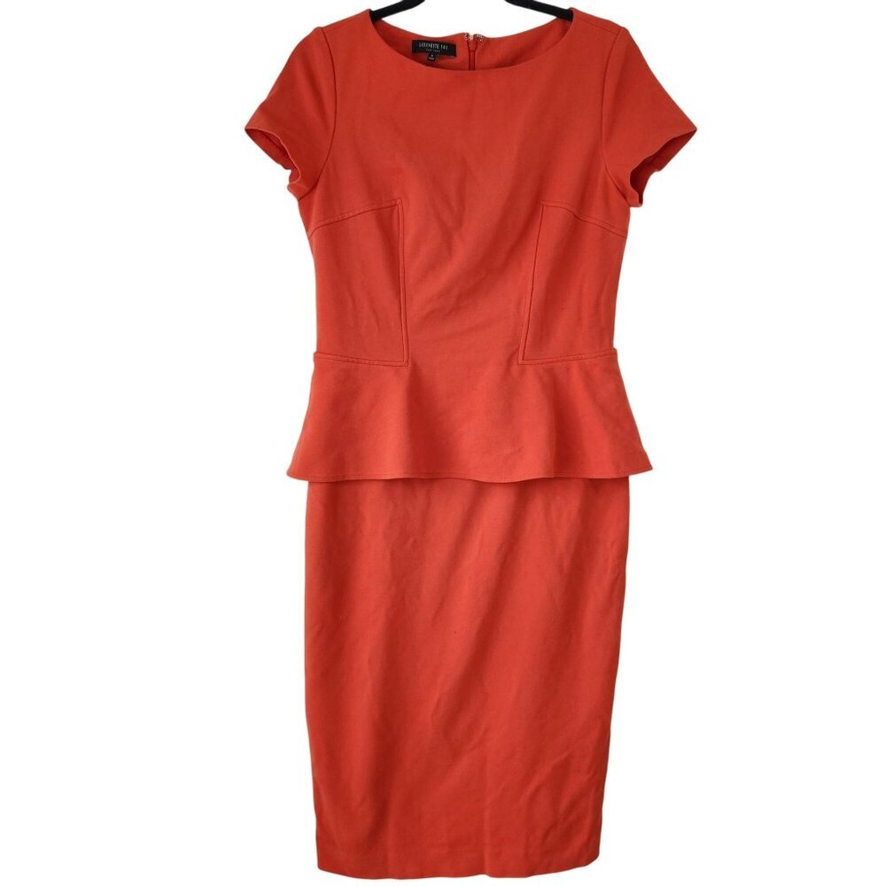 Lafayette 148 Red Career Pencil Dress Stretch Peplum Fitted Sheath Women's 8
